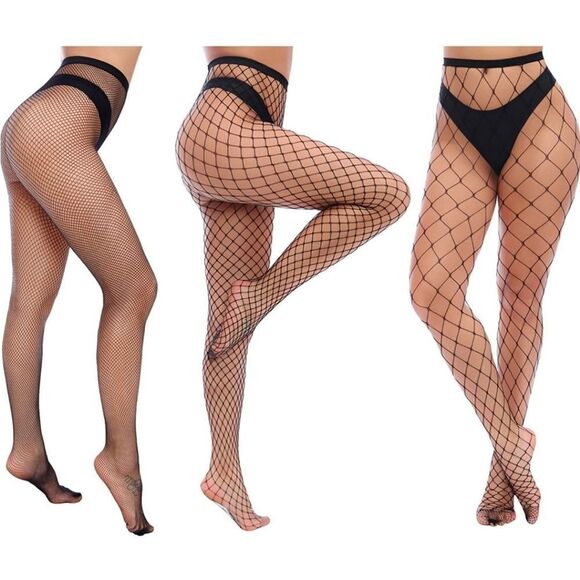 3 Pair High Waist Tights Fishnet Stockings Thigh H - Picture 3 of 7